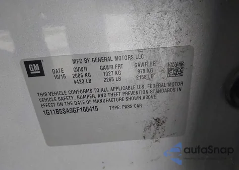 2016 Chevrolet Malibu Limited Ls из США, поврежденный, VIN 1G11B5SA9GF168415